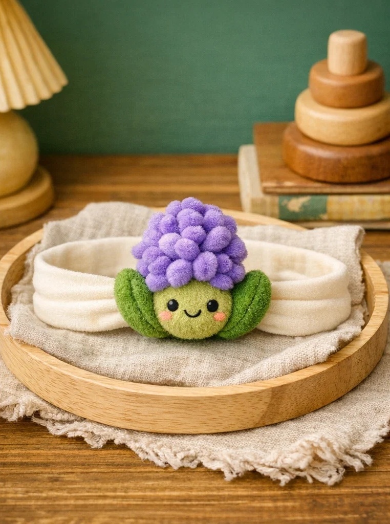 Faixa de cabelo para bebê com flor roxa de pelúcia – escolha ideal para atacado e lojas infantis