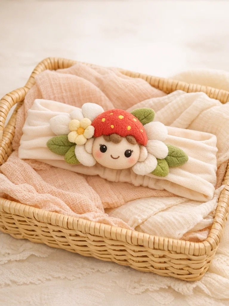 Faixa de cabelo para bebê com boneca suculenta de pelúcia para atacado – acessório suave para boutique com marca própria
