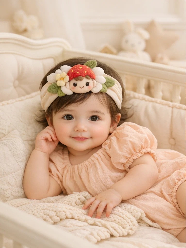 Faixa de cabelo para bebê com boneca suculenta de pelúcia para atacado – acessório suave para boutique com marca própria