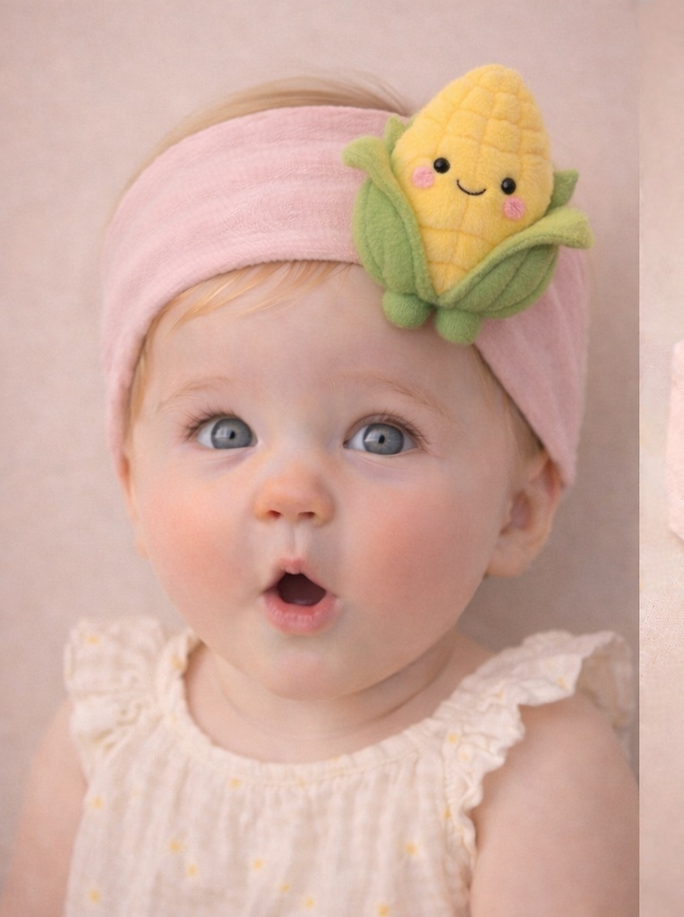 Bandeau bébé avec poupée maïs mignonne – accessoire doux et confortable pour grossistes (B2B)