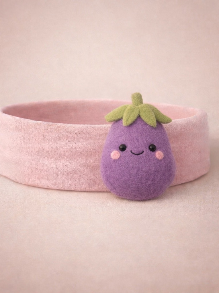 Niedliches Baby-Stirnband mit Auberginen-Puppe – weiches elastisches Accessoire für Großhandel (B2B)