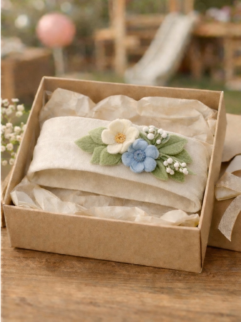 Floral Embroidered Baby Headband in Gift Box – Handcrafted for Elegant Baby Gifting