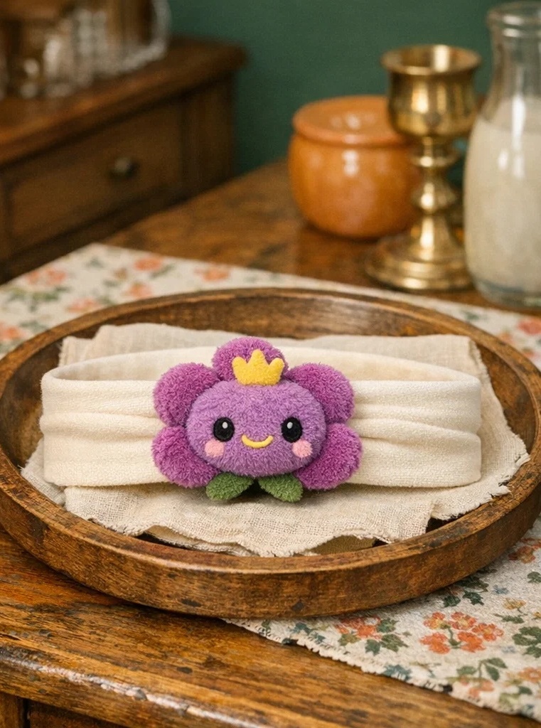 Adorable Baby Headband with Plush Flower and Crown Design - Perfect for Special Occasions