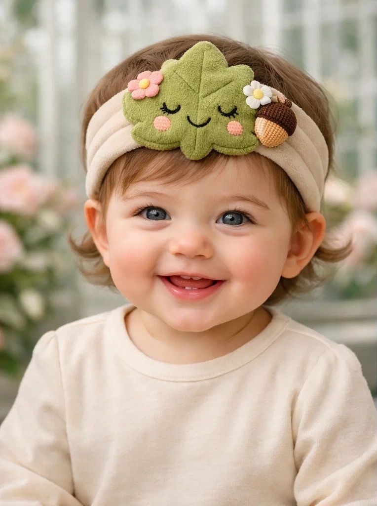 OEM Forest Leaf Doll Baby Headband with Acorn Detail – Custom Plush Infant Hairband for Wholesale Buyers