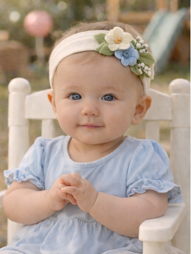 Floral Embroidered Baby Headband in Gift Box – Handcrafted for Elegant Baby Gifting