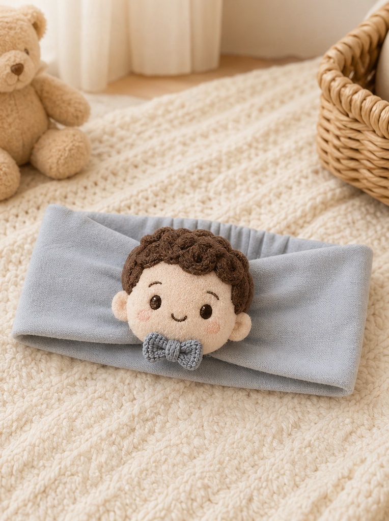 Bandeau bébé poupée peluche OEM pour grossistes – Design garçon doux avec nœud tricoté