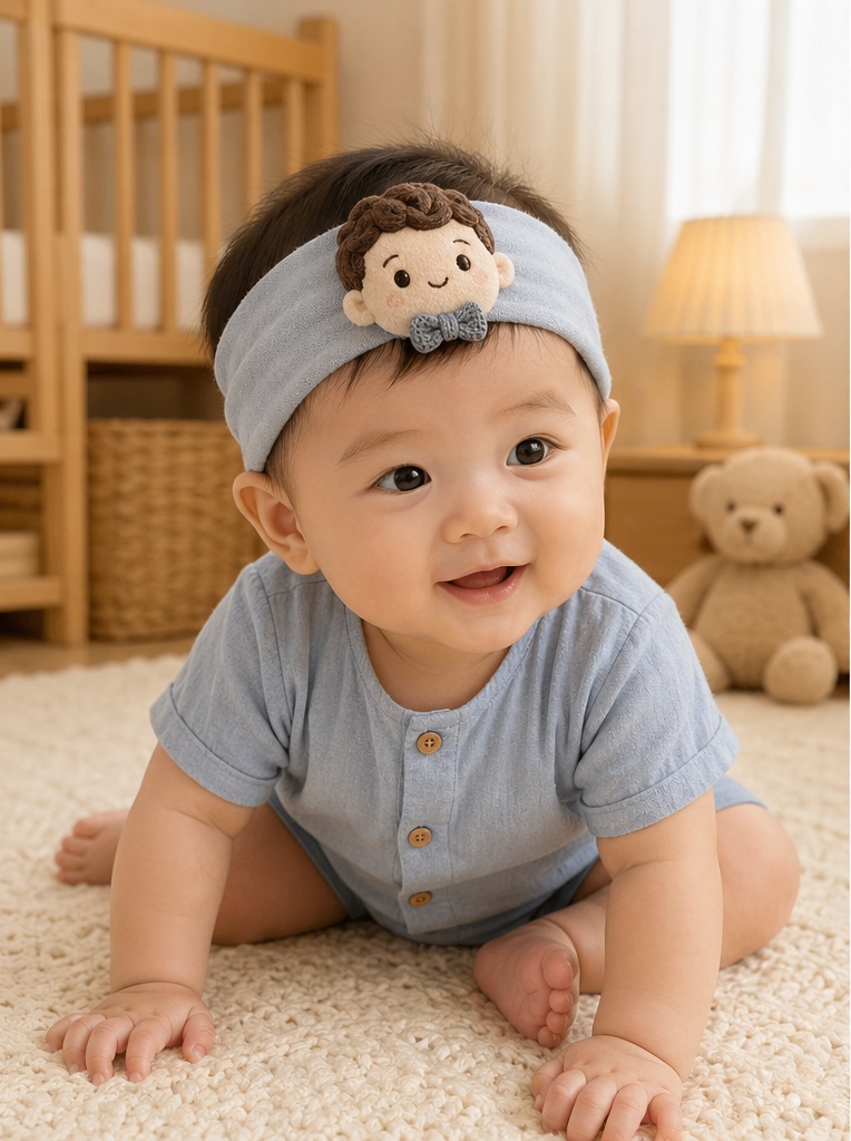 Bandeau bébé poupée peluche OEM pour grossistes – Design garçon doux avec nœud tricoté