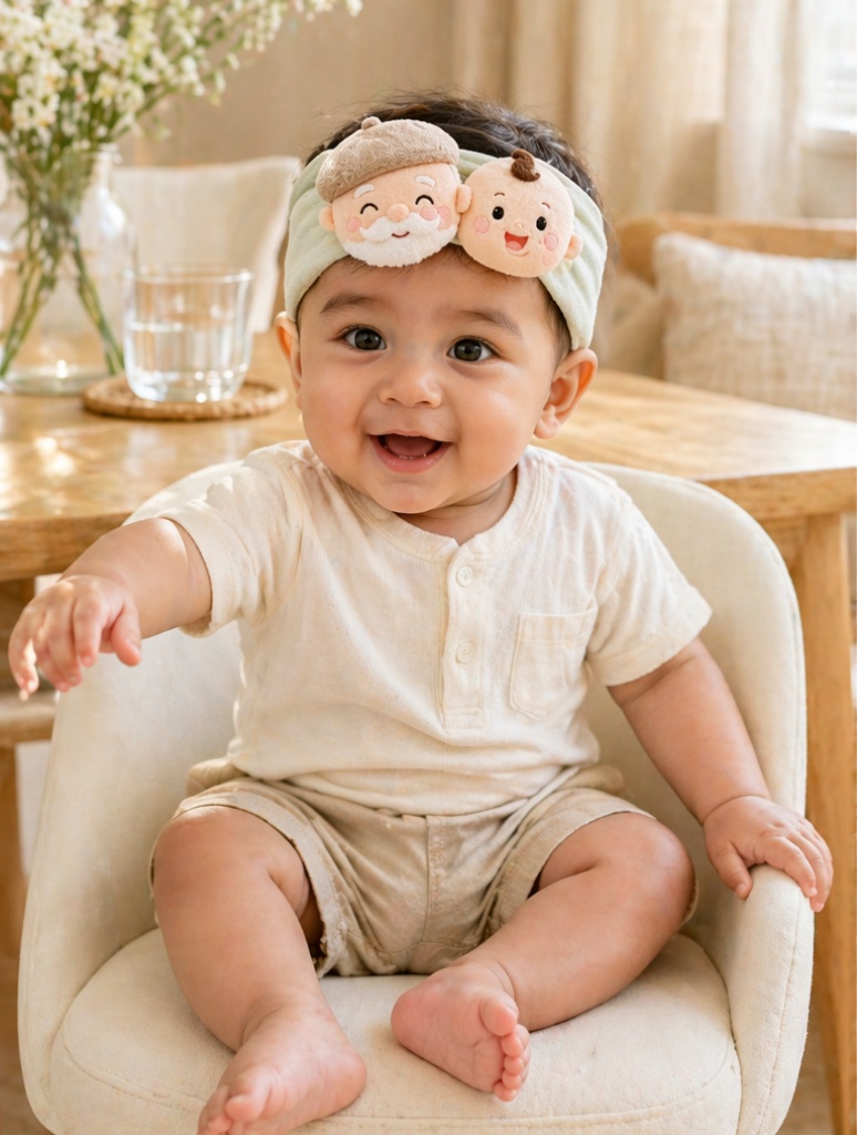 Soft Green Detachable Grandpa & Baby Doll Headband for Gift Shops, Baby Boutiques and Family Photo Sets