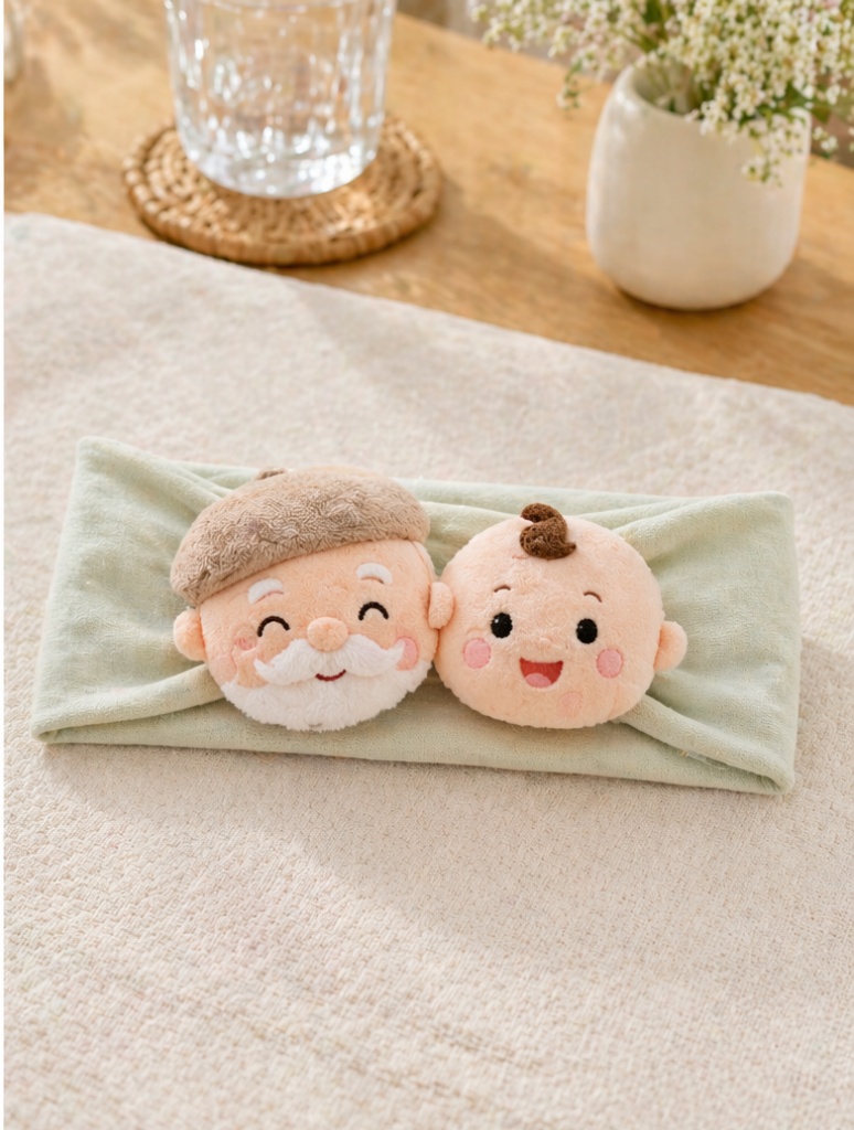 Soft Green Detachable Grandpa & Baby Doll Headband for Gift Shops, Baby Boutiques and Family Photo Sets