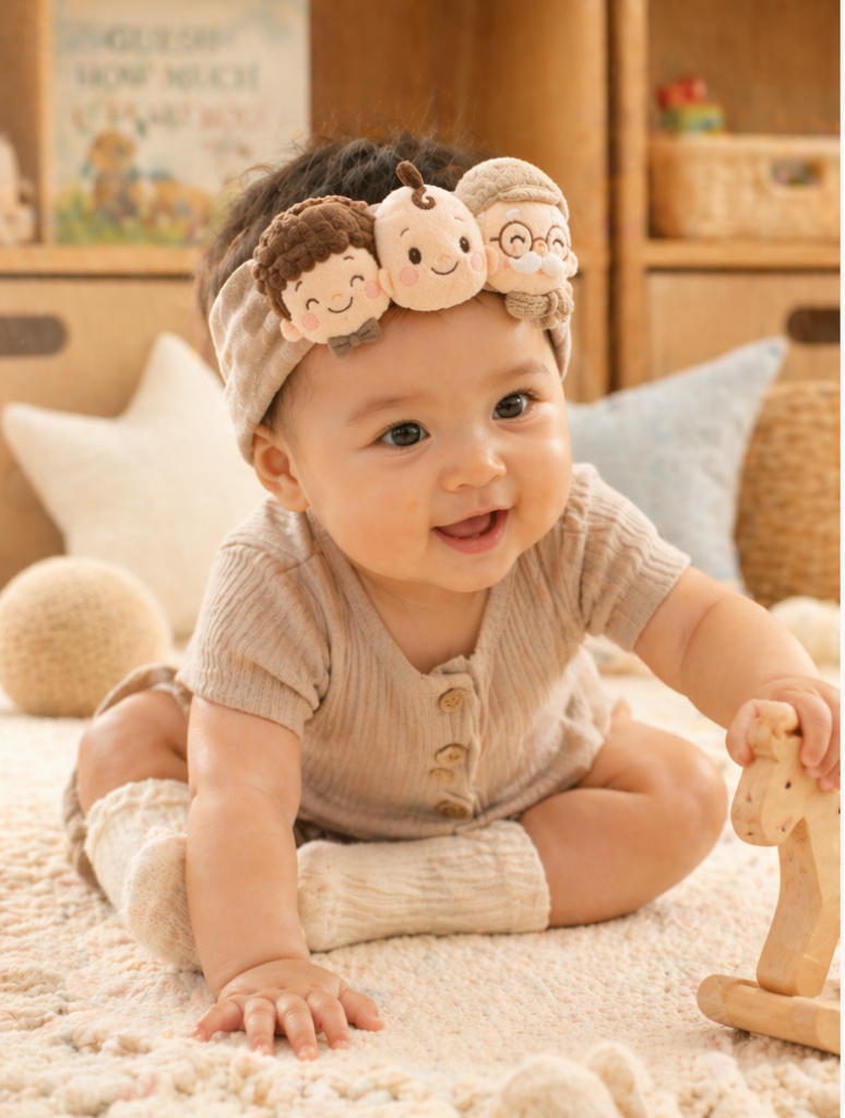 Retail-Ready Beige Grandpa Family Doll Baby Headband for Gift Bundles & Photo Studio Add-On Sales