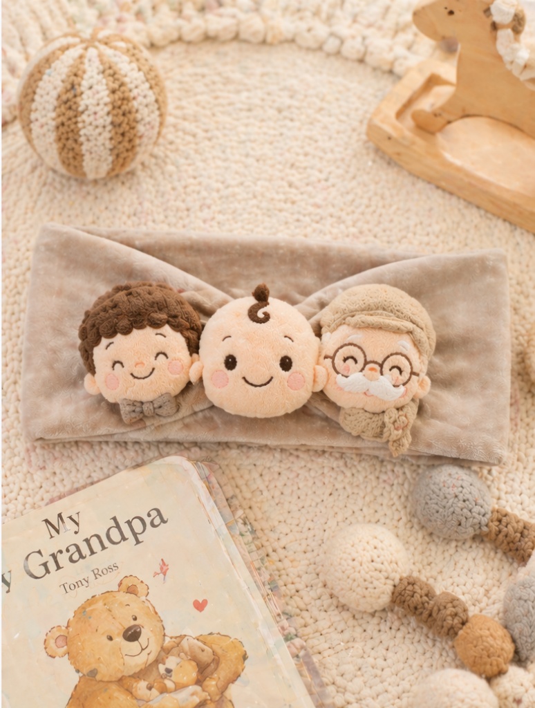 Retail-Ready Beige Grandpa Family Doll Baby Headband for Gift Bundles & Photo Studio Add-On Sales