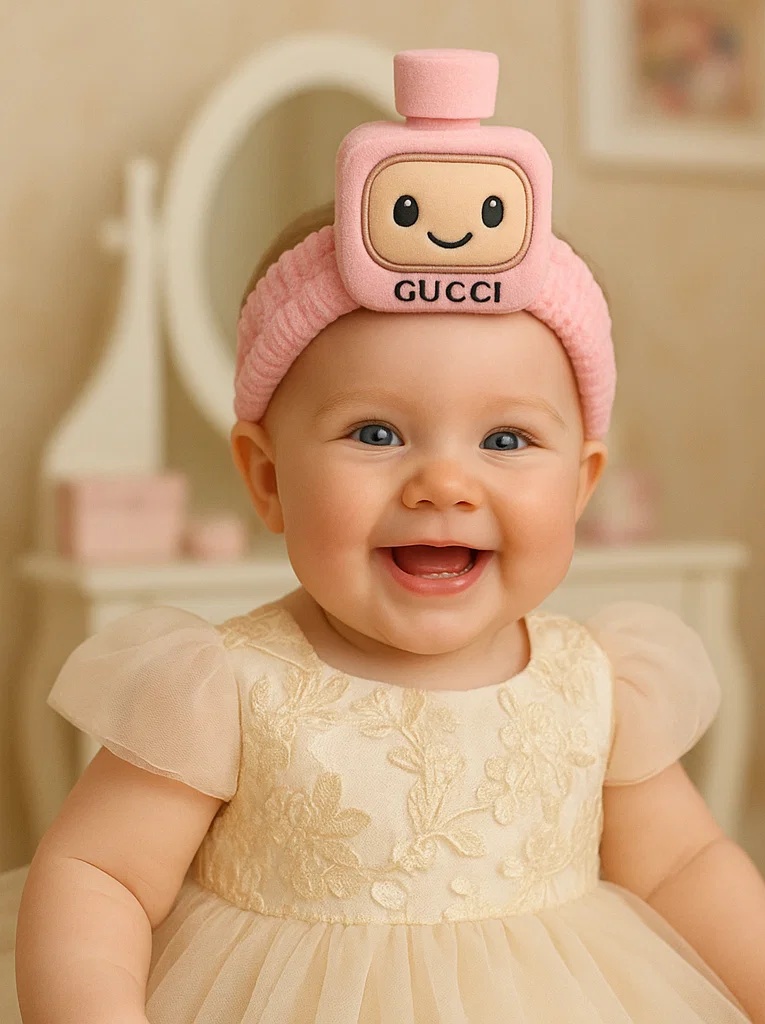 Cute Gucci Plush Doll Baby Headband for Newborns - Pink, Soft and Comfortable Hairband for Babies