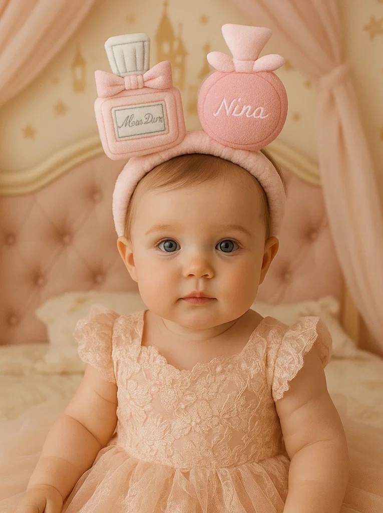 Cute Miss Dior & Nina Ricci Perfume Bottle Plush Baby Headband - Soft Pink, Comfortable and Stylish