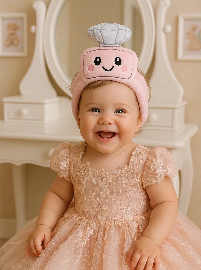 Plush Versace Cute Face Perfume Bottle Baby Headband – Cartoon Soft Hairband for Girls