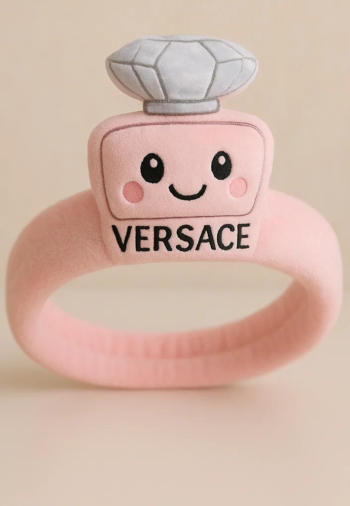 Plush Versace Cute Face Perfume Bottle Baby Headband – Cartoon Soft Hairband for Girls