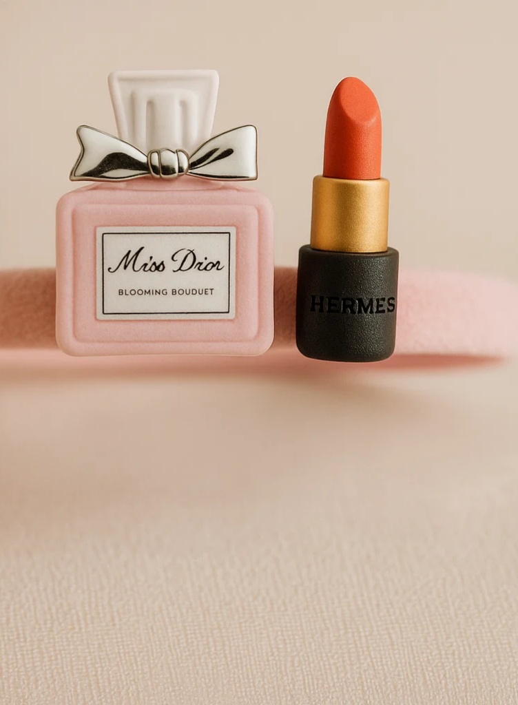 Plush Miss Dior Perfume & Hermes Lipstick Baby Headband – Cute Soft Makeup Doll Hairband for Girls