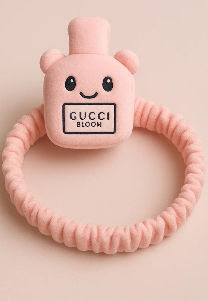 Plush Gucci Bloom Perfume Cute Face Baby Headband – Soft Makeup Doll Hairband for Girls