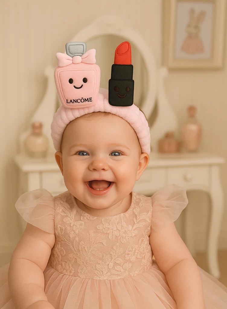 Baby Girl Soft Plush Headband with Perfume and Lipstick Design