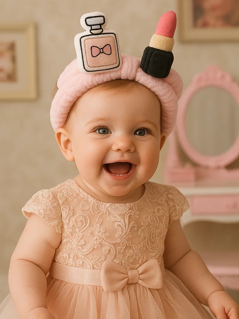 Faixa de cabelo para bebê com decoração de pelúcia de perfume Miss Dior