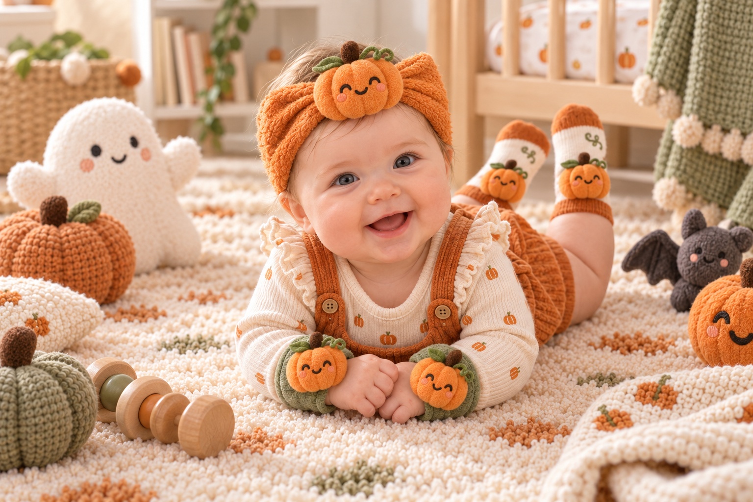 Wholesale Halloween Pumpkin Baby Headband Gift Set with Socks & Plush Wristbands | Boutique Seasonal Baby Accessories