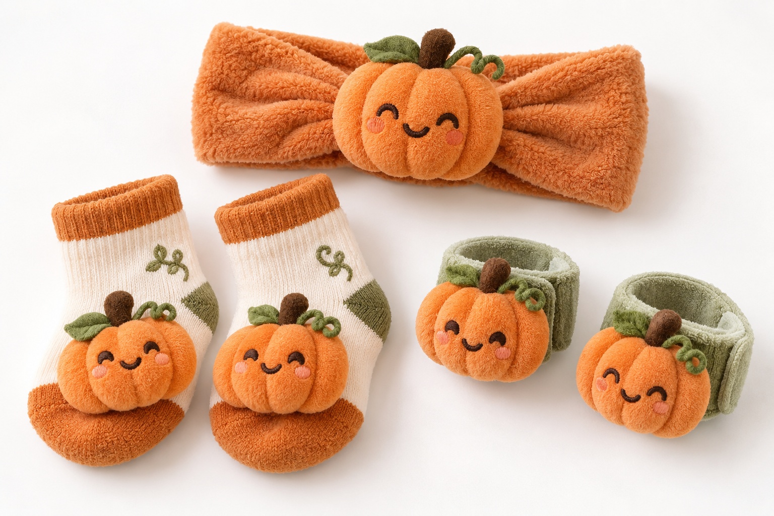 Wholesale Halloween Pumpkin Baby Headband Gift Set with Socks & Plush Wristbands | Boutique Seasonal Baby Accessories