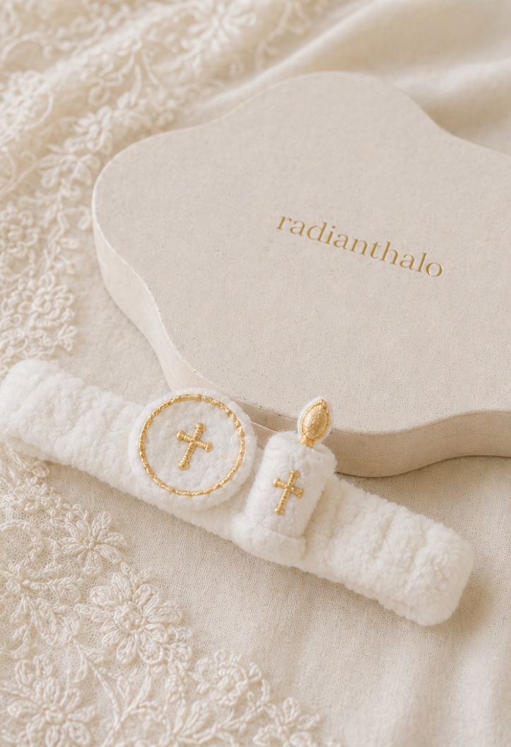Wholesale Custom Infant Baptism Detachable Plush Cross Headband for Christening Gift Sets