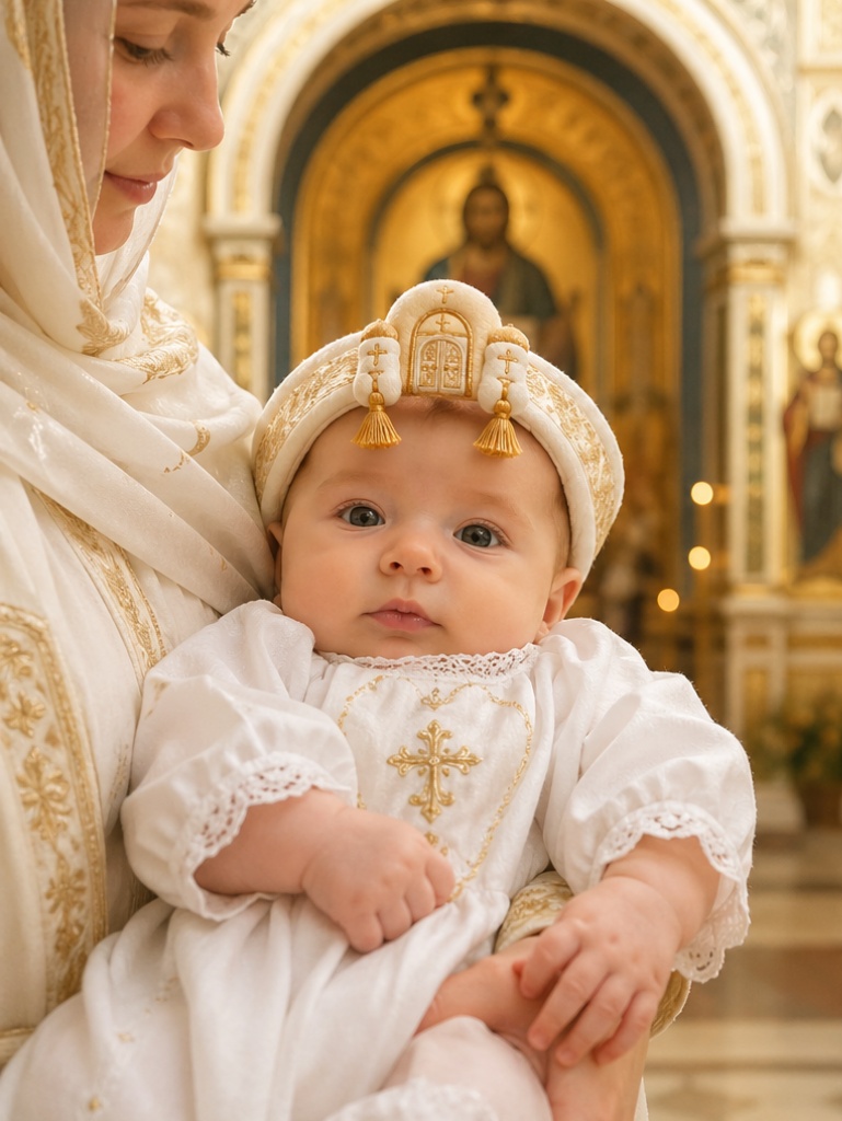 Wholesale Orthodox Christening Detachable Plush Doll Baby Headband with Gold Cross Tassel