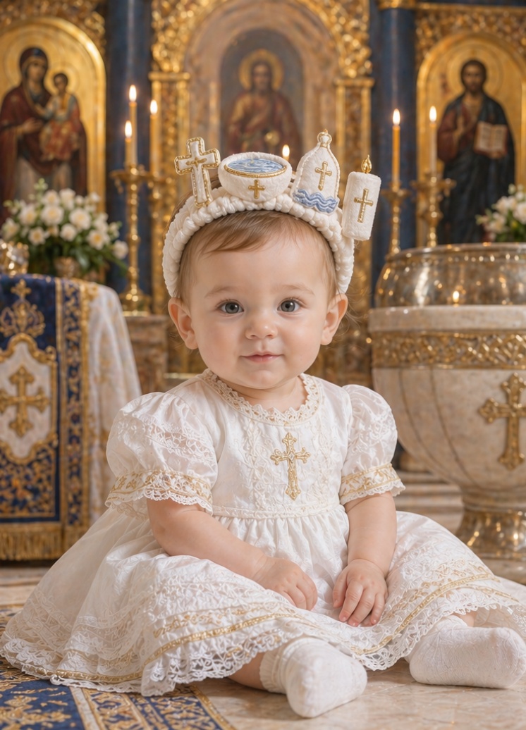 Orthodox Baptism Baby Headband with Removable Multi-Symbol Doll Toppers