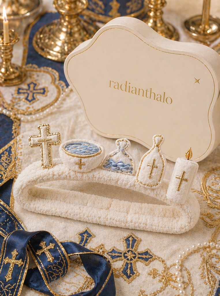 Orthodox Baptism Baby Headband with Removable Multi-Symbol Doll Toppers
