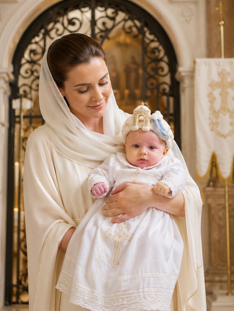 Großhandel Orthodoxes Baby-Taufhaarband mit abnehmbarem Puppenaufsatz und blauem Kreuzdesign