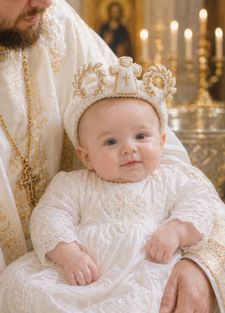 Wholesale OEM Detachable Orthodox Christening Doll Headband with Cross Robe & Laurel Halo for Baby Baptism Boutiques