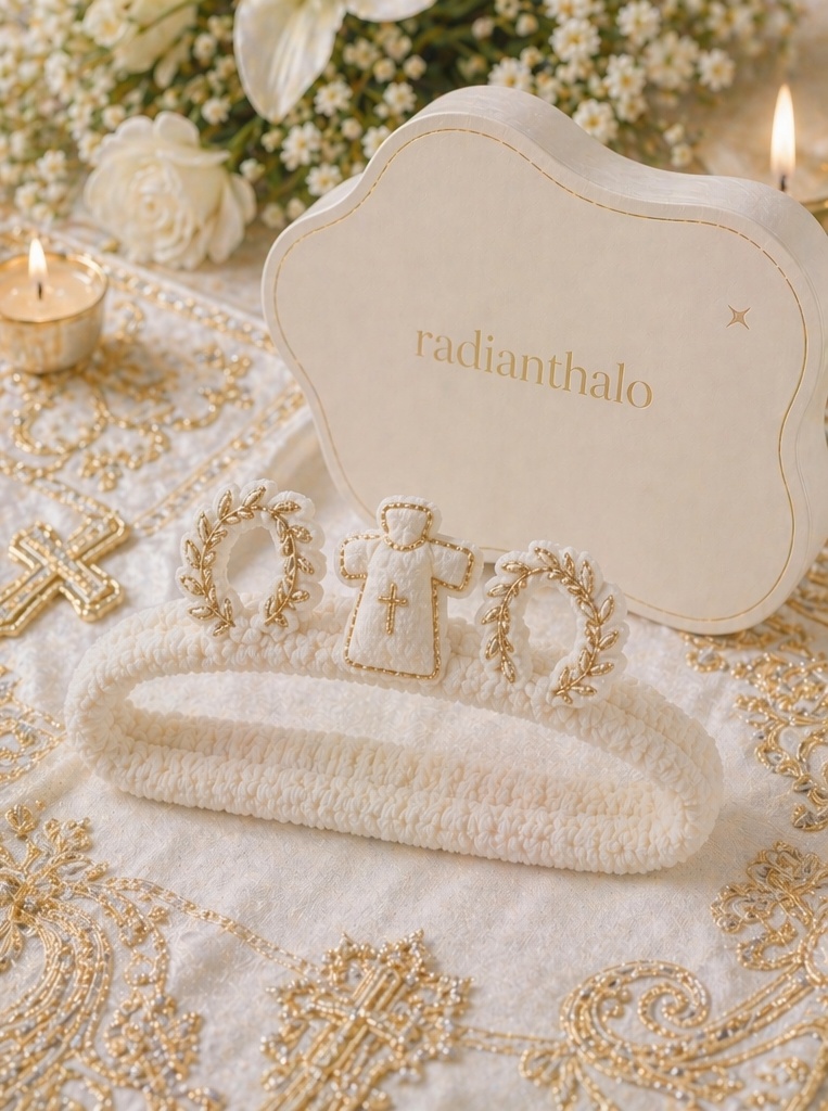 Wholesale OEM Detachable Orthodox Christening Doll Headband with Cross Robe & Laurel Halo for Baby Baptism Boutiques