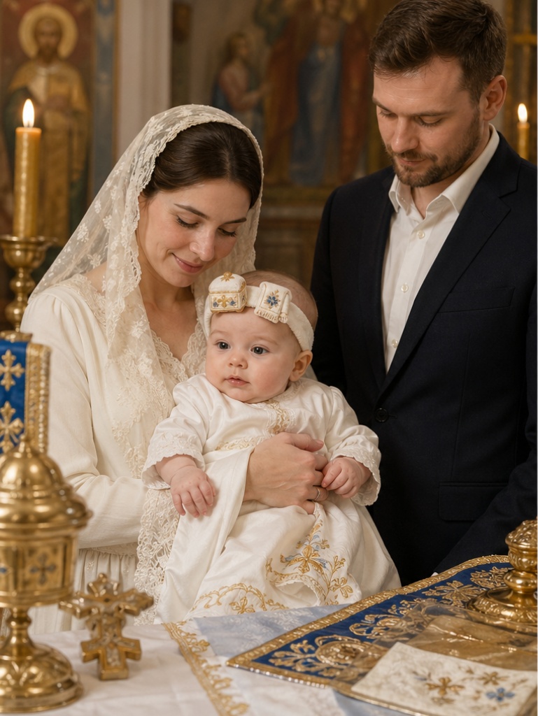 Wholesale Orthodox Baptism Baby Detachable Doll Headband with Blue Cross Embroidery