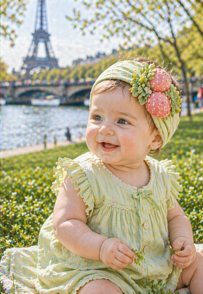 Bandeau bébé vert pastel à doubles fraises style printemps - OEM ODM Grossiste Marque Blanche