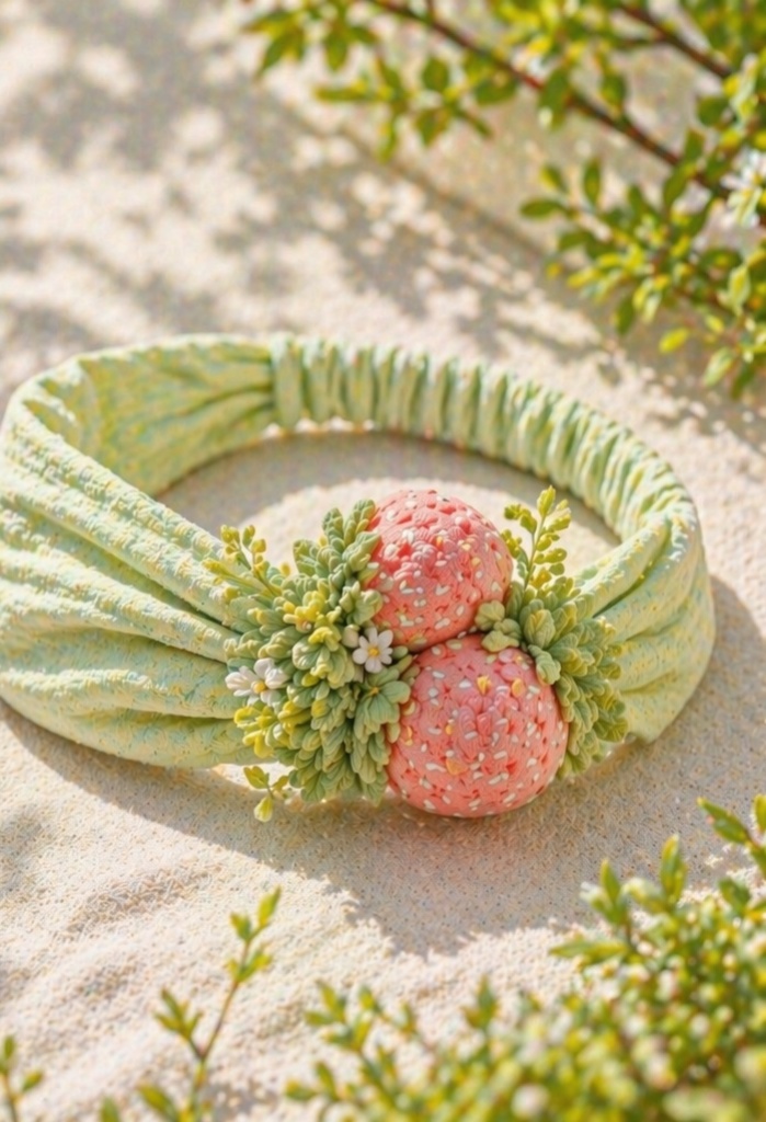 Bandeau bébé vert pastel à doubles fraises style printemps - OEM ODM Grossiste Marque Blanche