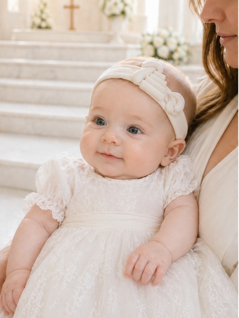 Wholesale Baptism Series Detachable Plush Knot Doll Baby Headband for Christening Boutiques