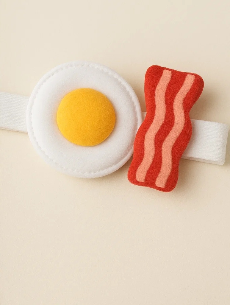 Bandeau bébé œuf au plat et bacon | Accessoire fait main idéal pour photos et cadeaux