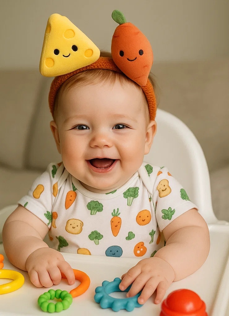 Handgemachter Lieblingsartikel: Süßes Baby-Stirnband mit Käse & Karotte | Perfekt für Fotoshootings