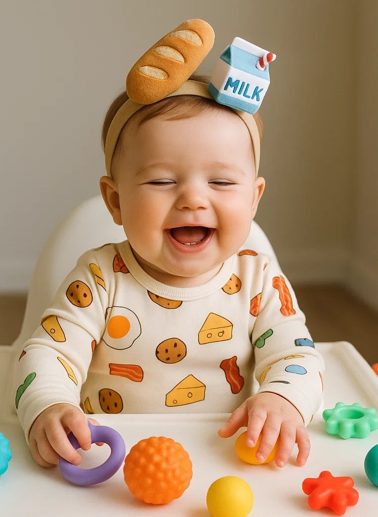 Bandeau bébé fait main avec lait et pain | Idéal pour photos et cadeaux