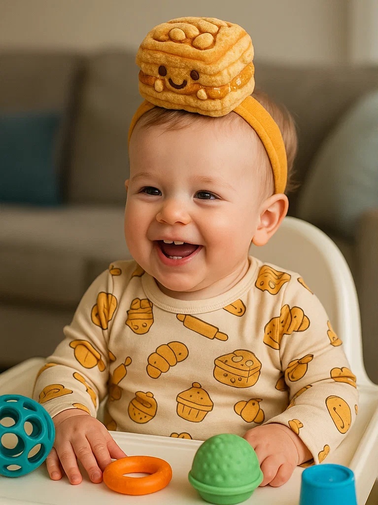 Bandeau Bébé Gâteau au Miel et Noix – Accessoire de Tête en Peluche Original