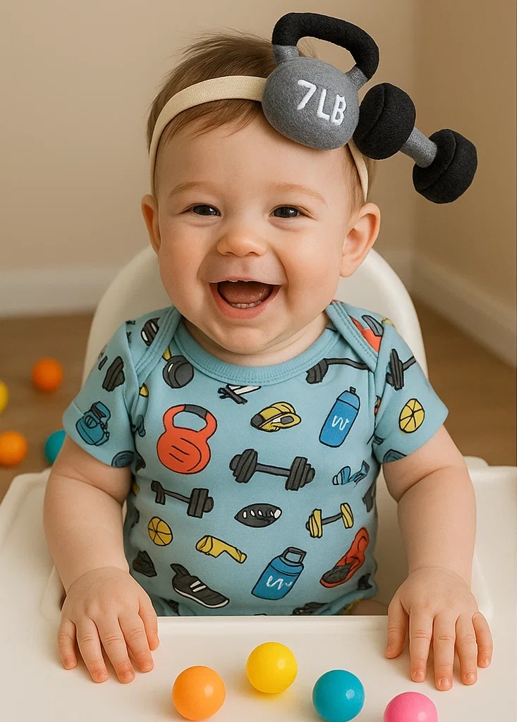 7LB Kettlebell Baby Headband - Soft Cotton Headband with Fun Gym-Inspired Design