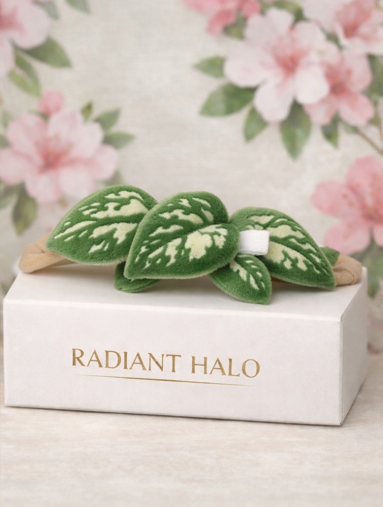 Radiant Halo Diadema de Folhas Verdes para Bebê - Acessório Suave e Confortável para Uso Diário e Sessões de Fotos