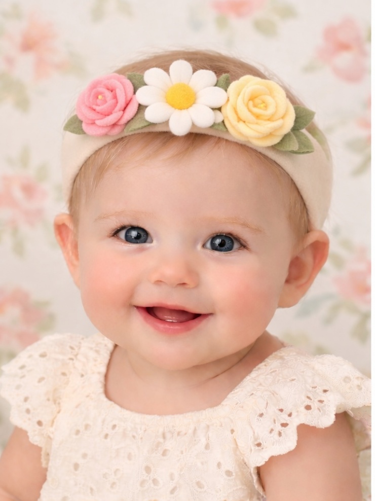 Baby Headband with Pink and Yellow Roses and White Daisy