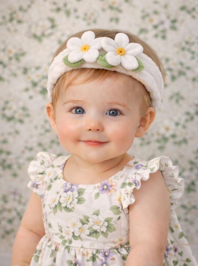 Radiant Halo White Flower Plush Baby Headband - Soft and Elegant Baby Accessory for Photos and Daily Wear