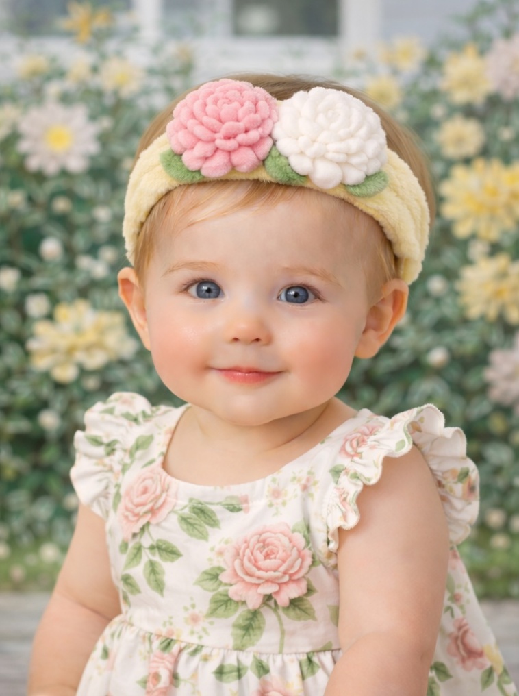 Radiant Halo Pink and White Camellia Plush Baby Headband - Soft and Comfortable Baby Accessory for Photos and Daily Wear