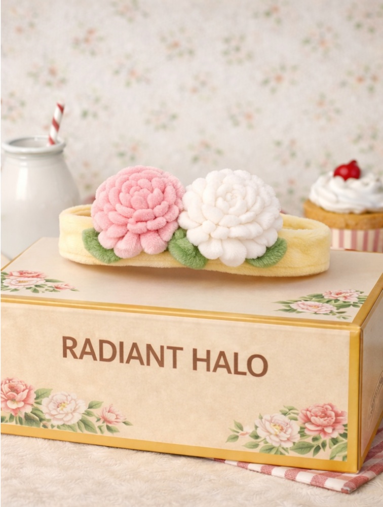 Radiant Halo Pink and White Camellia Plush Baby Headband - Soft and Comfortable Baby Accessory for Photos and Daily Wear