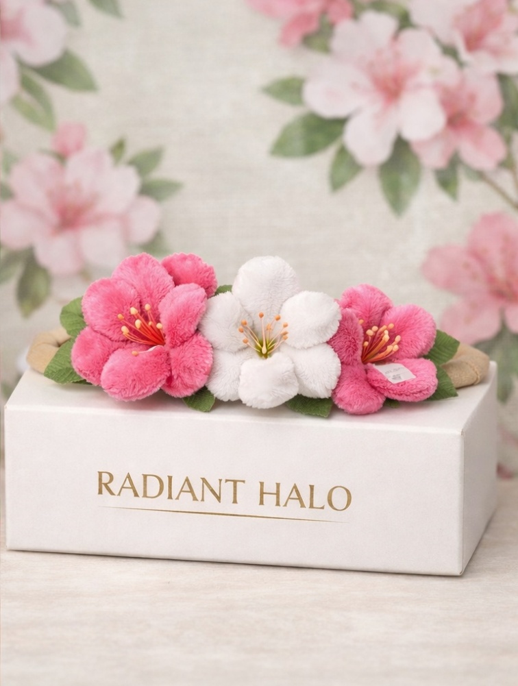 Radiant Halo Pink and White Tulip Plush Baby Headband - Soft and Comfortable Baby Accessory for Photos and Daily Wear