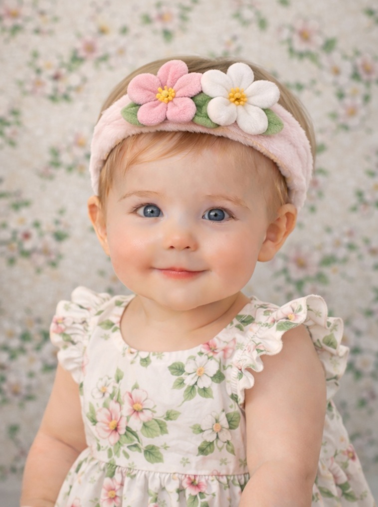 Radiant Halo Pink and White Cherry Blossom Plush Baby Headband - Soft and Stylish Baby Accessory for Photos and Daily Wear