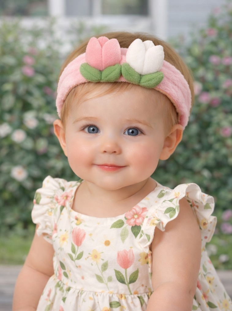 Radiant Halo Yellow and Pink Flower Plush Baby Headband - Soft and Comfortable Baby Accessory for Photos and Daily Wear