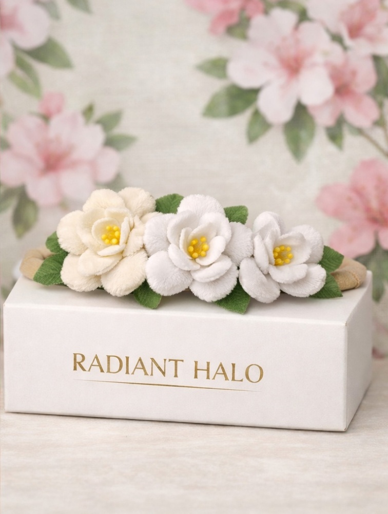 Radiant Halo White and Yellow Flower Plush Baby Headband - Soft and Stylish Baby Accessory for Daily Wear and Special Occasions